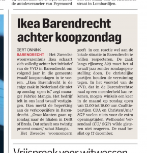 AD Ikea Barendrecht achter koopzondag